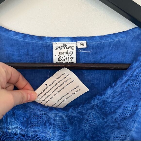 NWT Parsely & Sage Blue Tie dye Embroidery Lace Tunic Blouse‎ - Picture 8 of 8